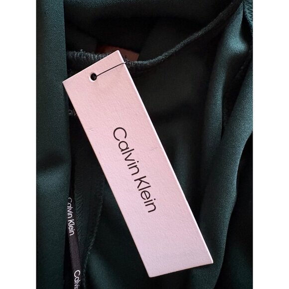 Calvin Klein NWT Puff Sleeve Midi Sheath Career Cocktail Dress Dark Green Size 8 - Picture 9 of 12